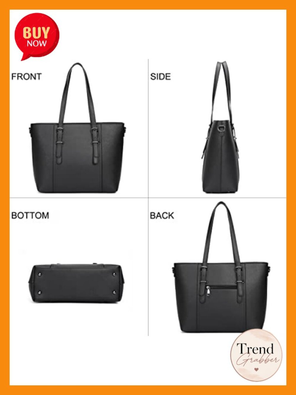 Synthetic Leather Tote Satchel Crossbody Shoulder Bag - Picture 4 of 6